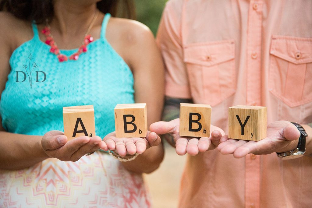 Maternity Photos with Baby Name Blocks