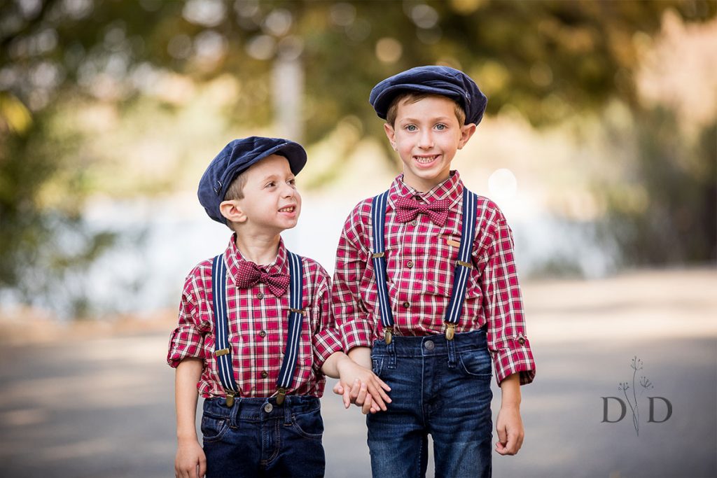 Two Sons in Plaid and Overalls